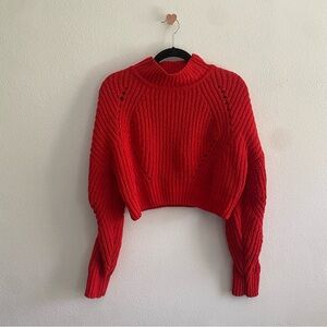 Double Zero Red Chunky Knit Crewneck Cropped Sweater